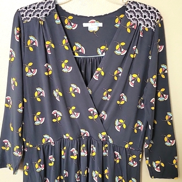 Boden Gray Glenda Jersey Knit Faux Wrap Floral Dress - Size 12 - Picture 2 of 9